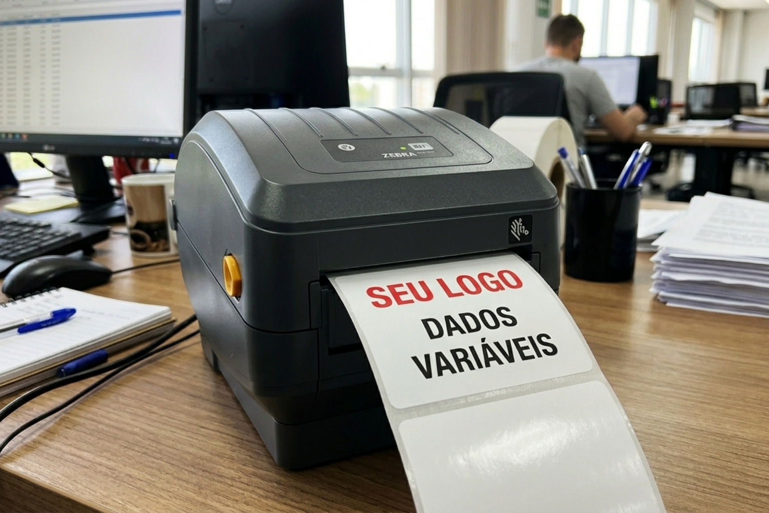 etiqueta pré-impressa sendo utilizada para impressão de dados variáveis na operação